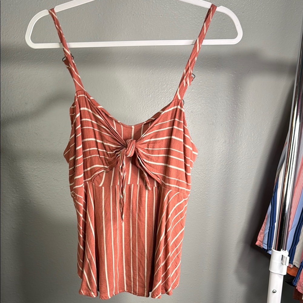 Striped Rust Tie-Front Cami Top